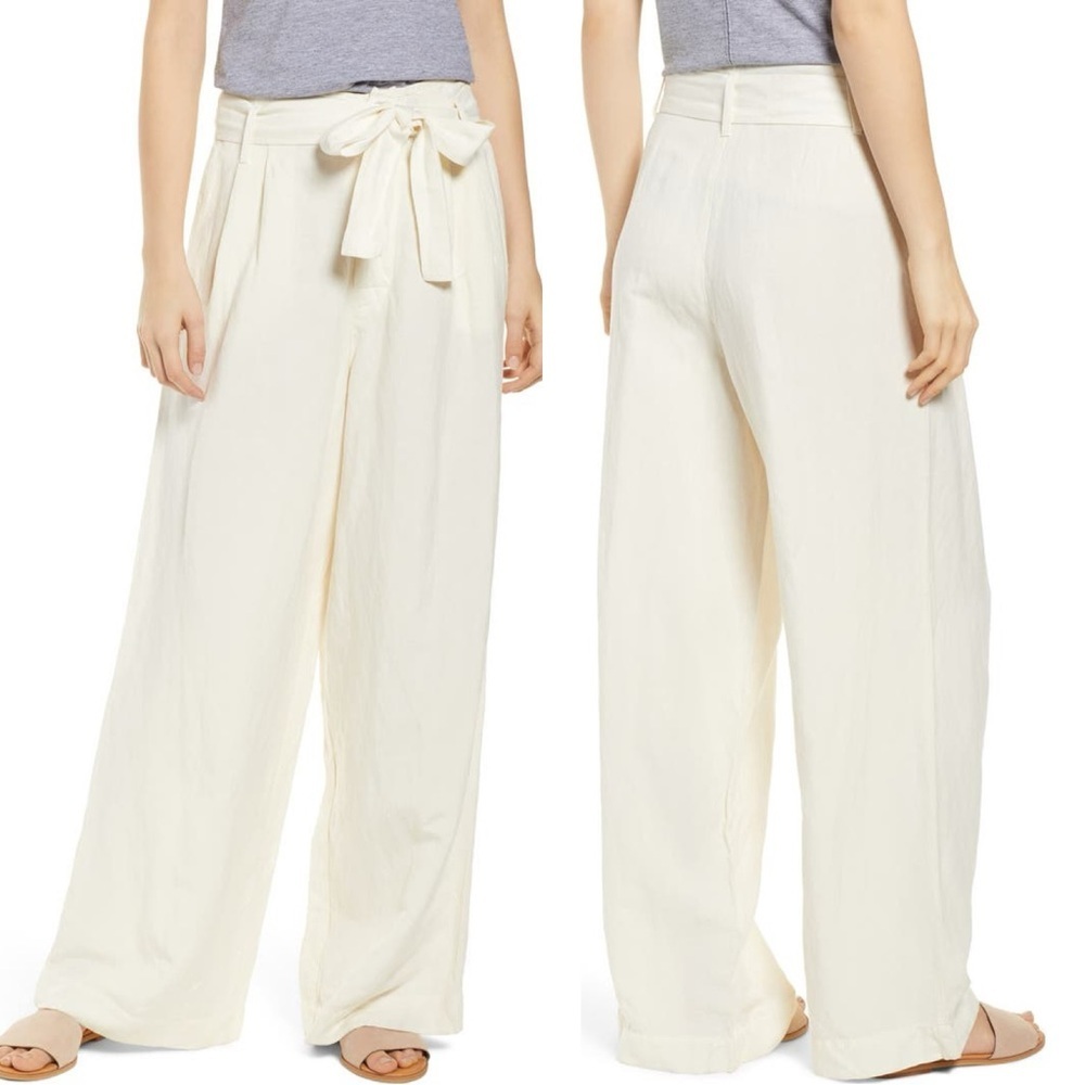 Rails Women’s Linen Blend Jess Paperbag Waist Pants Wide Leg in Parchment M